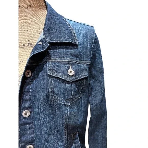 Tommy Hilfiger Jacket Womens XL Dark Wash Denim Trucker Button Front Blue - Picture 3 of 11
